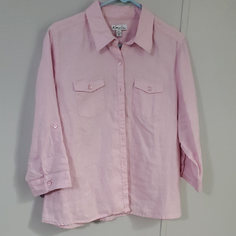 Kim ROGERS Light Pink Casual Blouse 100% Linen